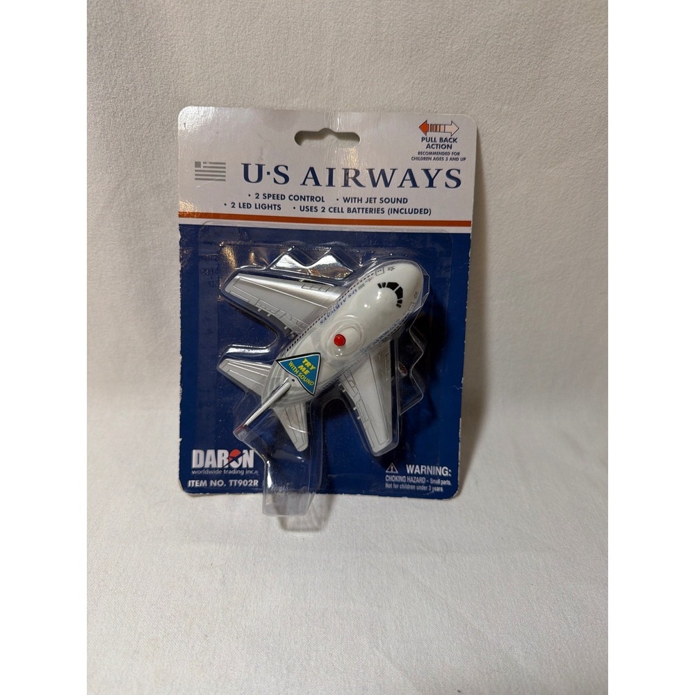 Daron US Airways Pull Back Toy Airplane with Sound and Lights TT902R New‎ Sealed